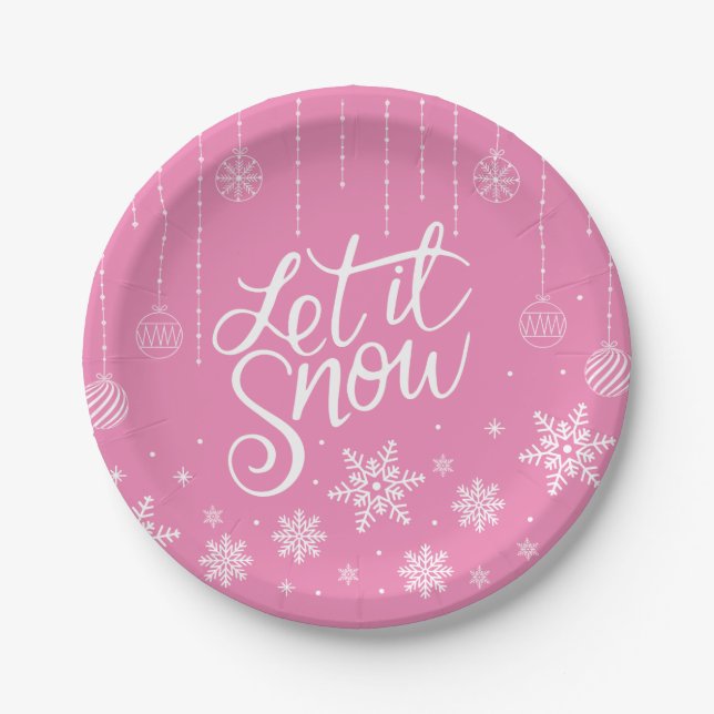 Prato De Papel Natal Cor-de-Rosa Moderno Flocos de Neve (Frente)