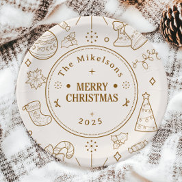 Prato De Papel Natal de Arte Dourada Elegante