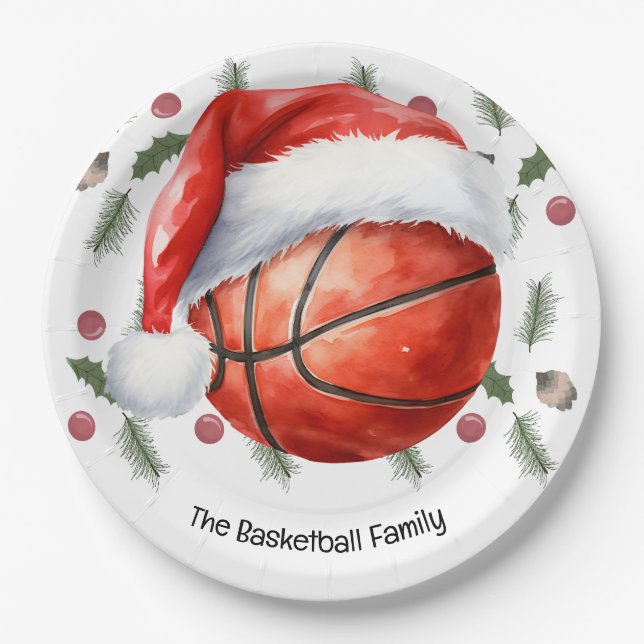 Prato De Papel Natal De Basquete (Frente)