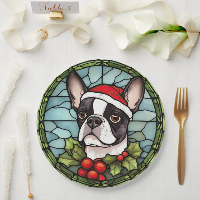 Prato De Papel Natal de Boston Terrier (Casamento)