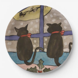 Prato De Papel Natal de Gato Negro