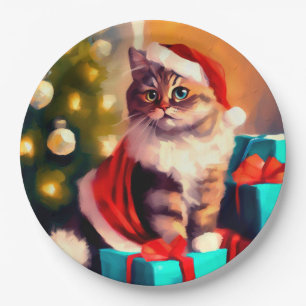 Prato De Papel Natal de gato pintado