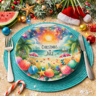 Prato De Papel Natal de Julho com Clima de Praia Tropical