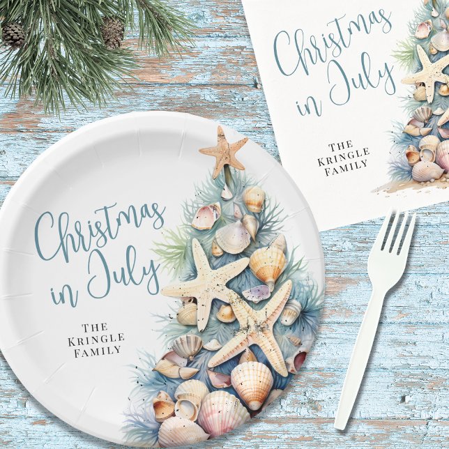 Prato De Papel Natal de Praia em Julho (Beach Christmas In July Paper Plates)
