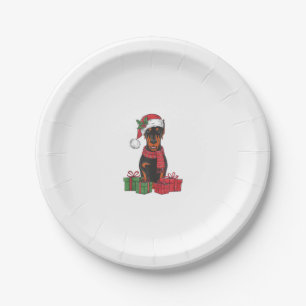 Prato De Papel Natal de Santa Hat Doberman Dog de Luz de Natal _3