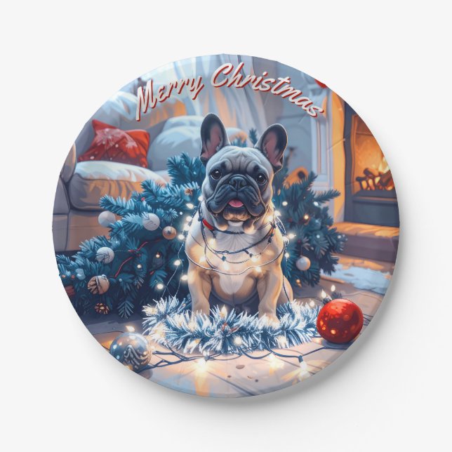 Prato De Papel Natal do Buldogue Francês (Frente)