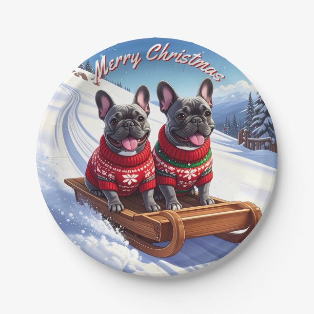 Prato De Papel Natal do Buldogue Francês (Frente)