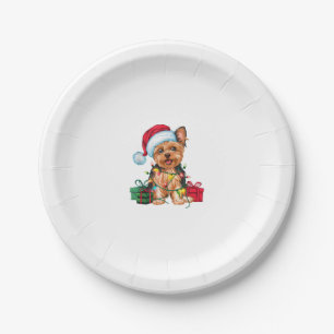 Prato De Papel Natal do Cachorro de Santa Hat Yorkie no Natal _1