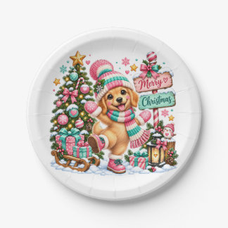 Prato De Papel Natal do Golden Retriever