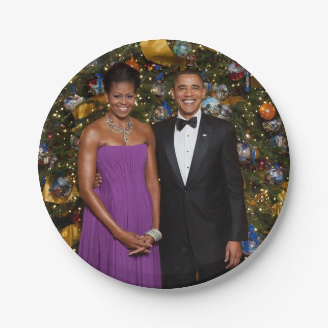 Prato De Papel Natal do Presidente Barack Obama e Michelle (Frente)