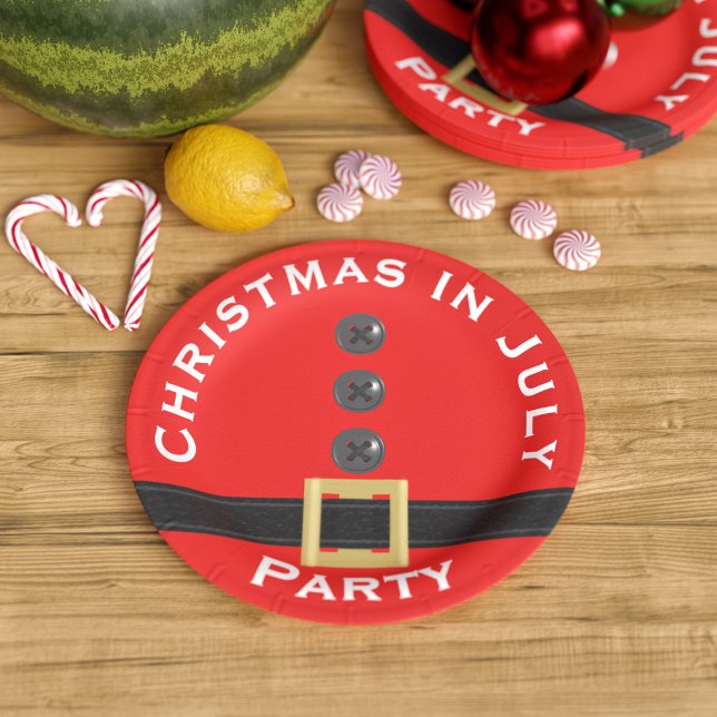 Prato De Papel Natal dos Papais noeis vermelhos em julho Personal (Fun and festive red Christmas in July paper plates just for you)