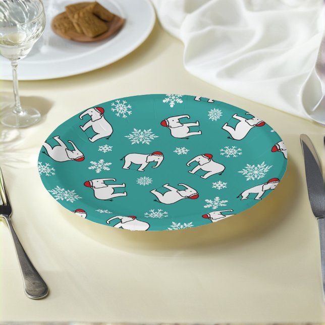 Prato de Papel Natal Elefante Branco (Turquesa) (Criador carregado)