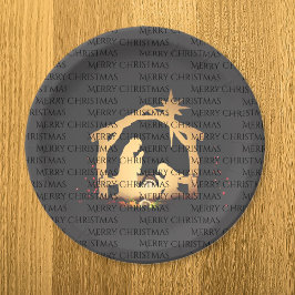 Prato De Papel Natal Elegante de Prata Negra Feliz