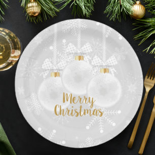 Prato De Papel Natal Elegante Snowflake White Ornaings Natal
