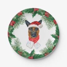 Natal em Aquarela com Cachorro Pastor Alemão Fofo