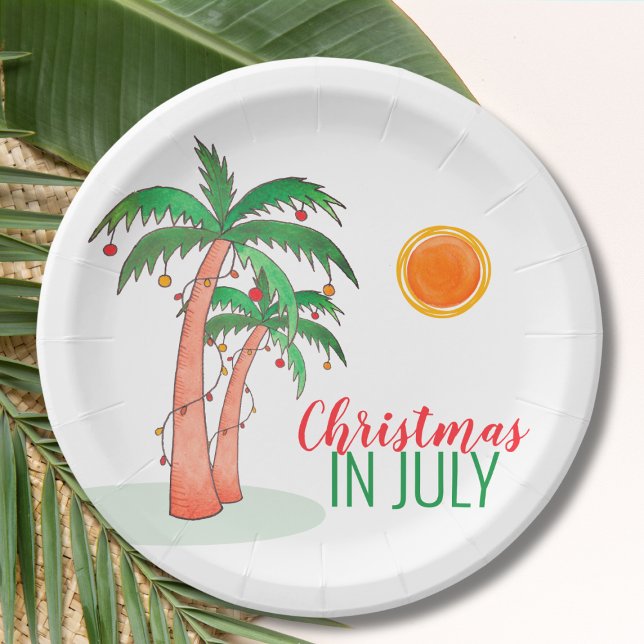 Prato De Papel Natal em julho CHURRASCO Palm Trees (Criador carregado)