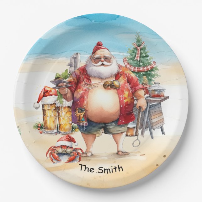 Prato De Papel Natal em julho na praia (Frente)