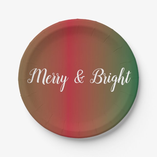 Prato De Papel Natal Festivo Verde, Cinza Vermelha Fade Festivo (Frente)