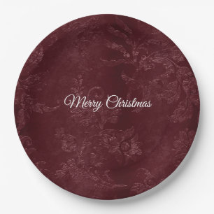 Prato De Papel Natal Floral Burgundy Vermelho Profundo