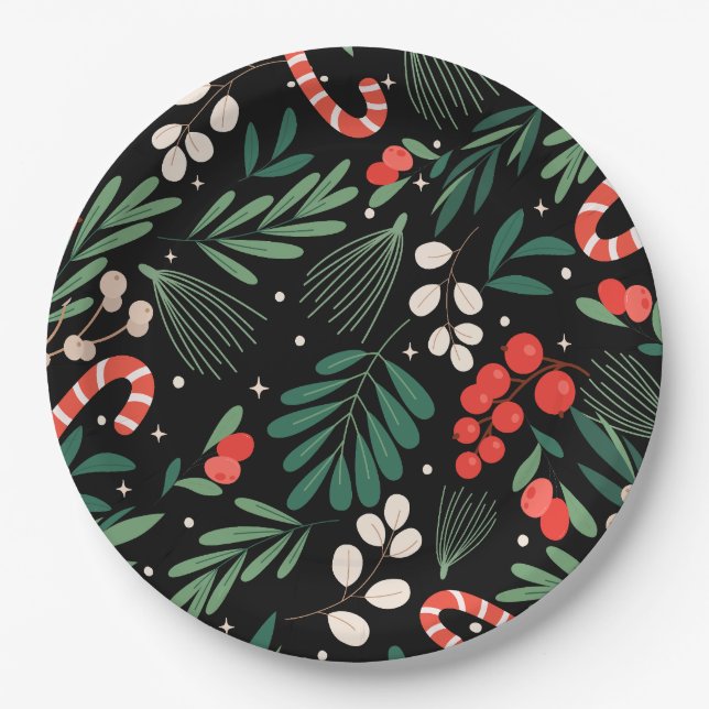 Prato De Papel Natal floral preto (Frente)