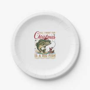 Prato De Papel Natal Grande Peixe Robalo Papai Noel Barco Pesca