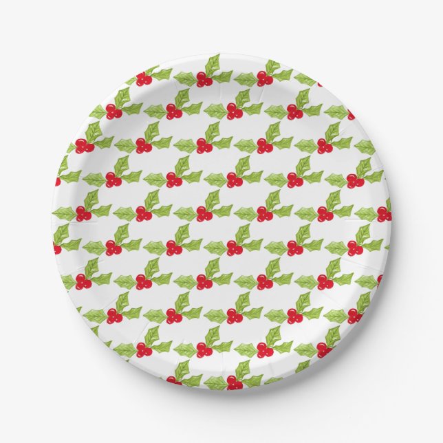 Prato De Papel Natal Holly Festivo Greenery Red Berries (Frente)