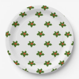 Prato De Papel Natal Holly Pattern Red Berries Folhas Verdes
