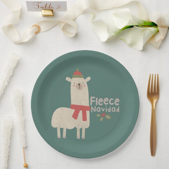 Prato De Papel Natal Llama Pun: Fleece Navidad (Casamento)