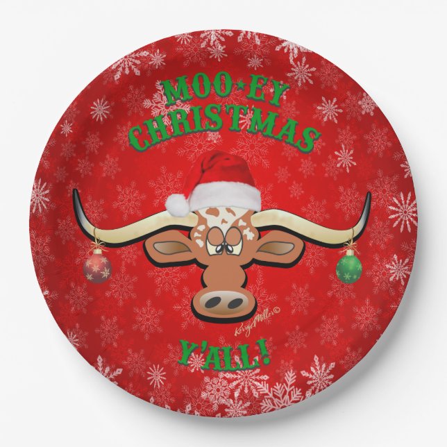 Prato De Papel "Natal MOO, Longhorn Steer (Frente)
