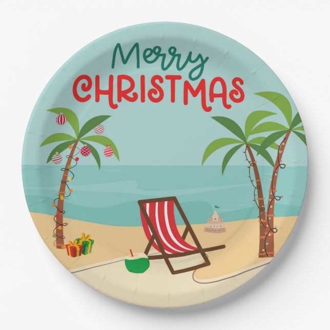 Prato De Papel Natal na Praia (Frente)