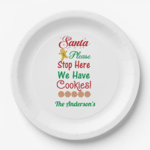 Prato De Papel Natal Papai Noel Por Favor Pare Aqui Temos Biscoit