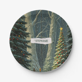 Prato De Papel Natal Personalizado do Solstce Spruce