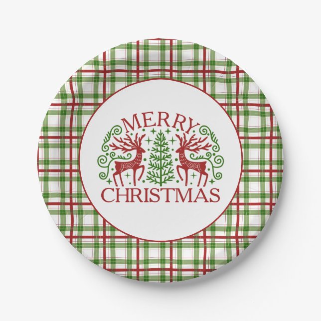 Prato De Papel Natal Plaid Veado (Frente)