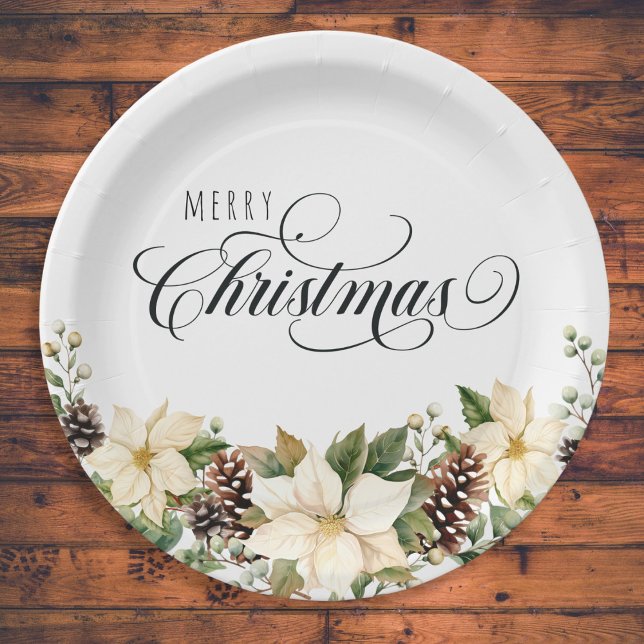 Prato De Papel Natal - Poinsettia, branco (Criador carregado)