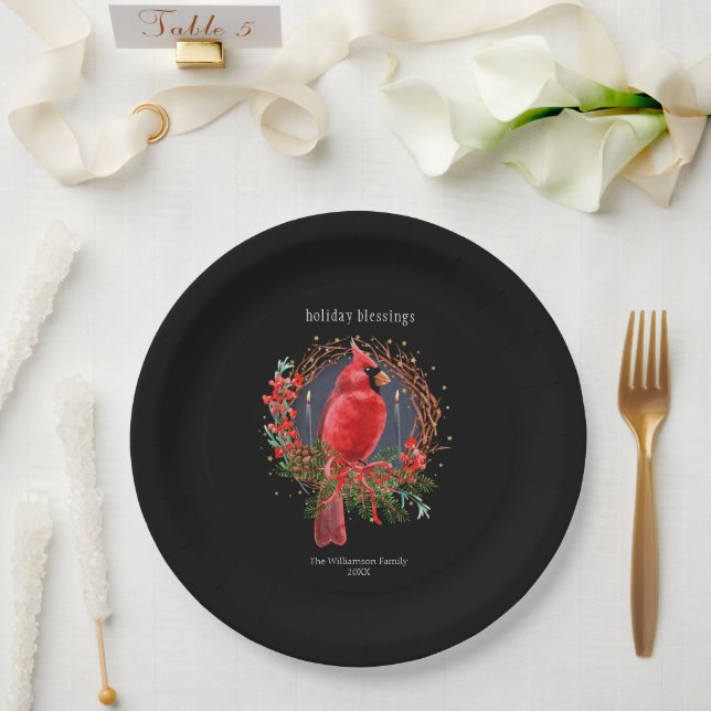 Prato De Papel Natal Red Cardinal Yule Solstice Boho Holiday (Casamento)
