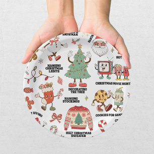 Prato De Papel Natal Retrô Nostálgico Verde e Vermelho