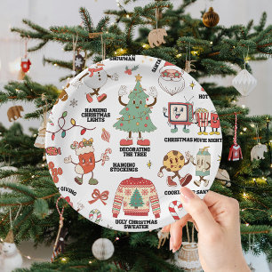 Prato De Papel Natal Retrô Nostálgico Verde e Vermelho