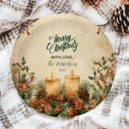 Prato De Papel Natal Rustic Candle Pinecone