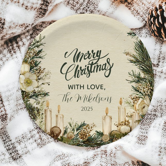 Prato De Papel Natal Rustic Pinecone Candle (Criador carregado)