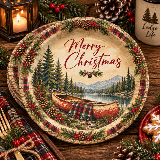 Prato De Papel "Natal Rústico com Canoa |