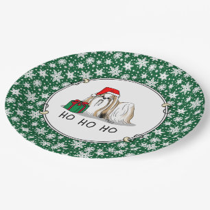 Prato De Papel Natal Santa Hat Shih Tzu (branco-tan)
