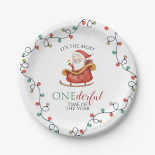 Prato De Papel Natal Santa Maravilhoso Primeiro Aniversário