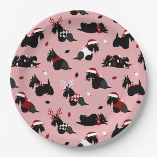 Prato De Papel Natal Scottish Terrier Pink