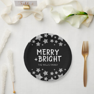 Prato De Papel Natal Sparkle Stars Feliz brilhante