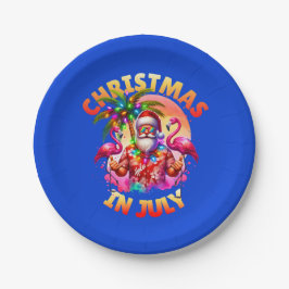 Prato De Papel Natal tropical em julho Palm Trees & Flamingos