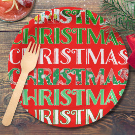 Prato De Papel Natal Verde Vermelho Festivo