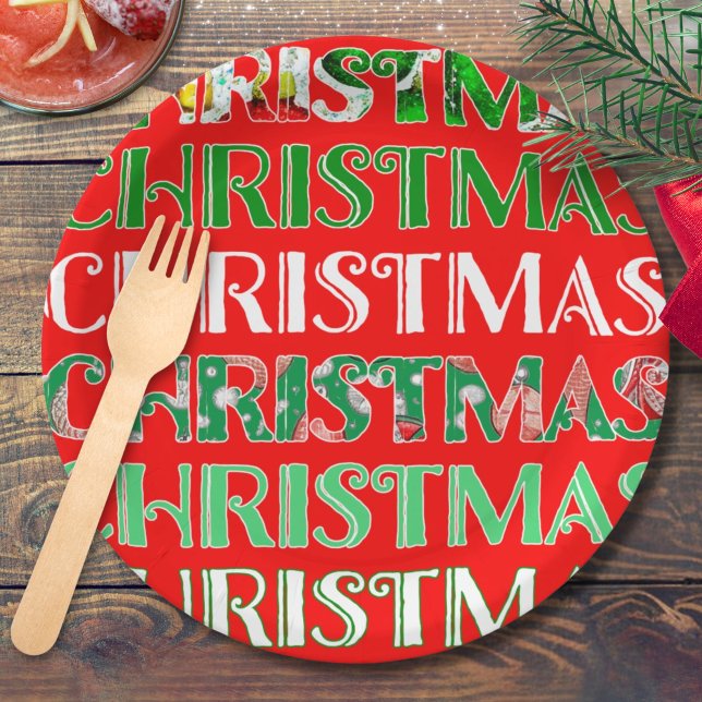 Prato De Papel Natal Verde Vermelho Festivo (Criador carregado)