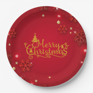 Prato De Papel Natal vermelho e Dourado de luxo