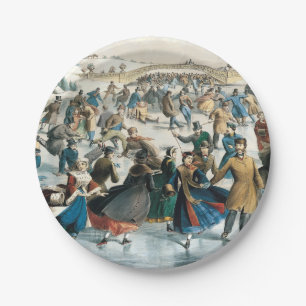 Prato De Papel Natal Vitoriano Central Park Currier & Ives