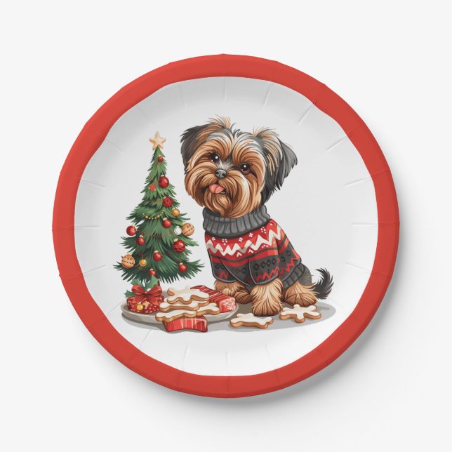 Prato De Papel Natal Yorkshire Terrier Dogs (Frente)